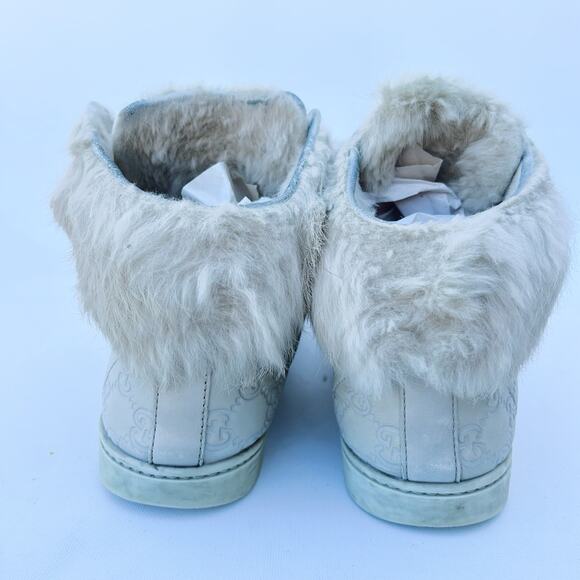 Gucci Authentic Rabbit Fur High Top Guccissima GG Sneakers Monogram 39 Grey 9 - Picture 7 of 15